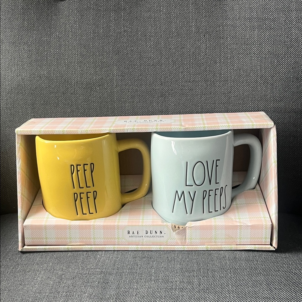 Rae Dunn Yellow and Blue Mug Set